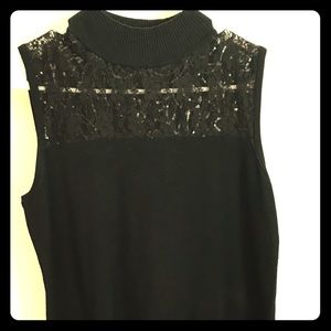 Sweater top with lace neckline